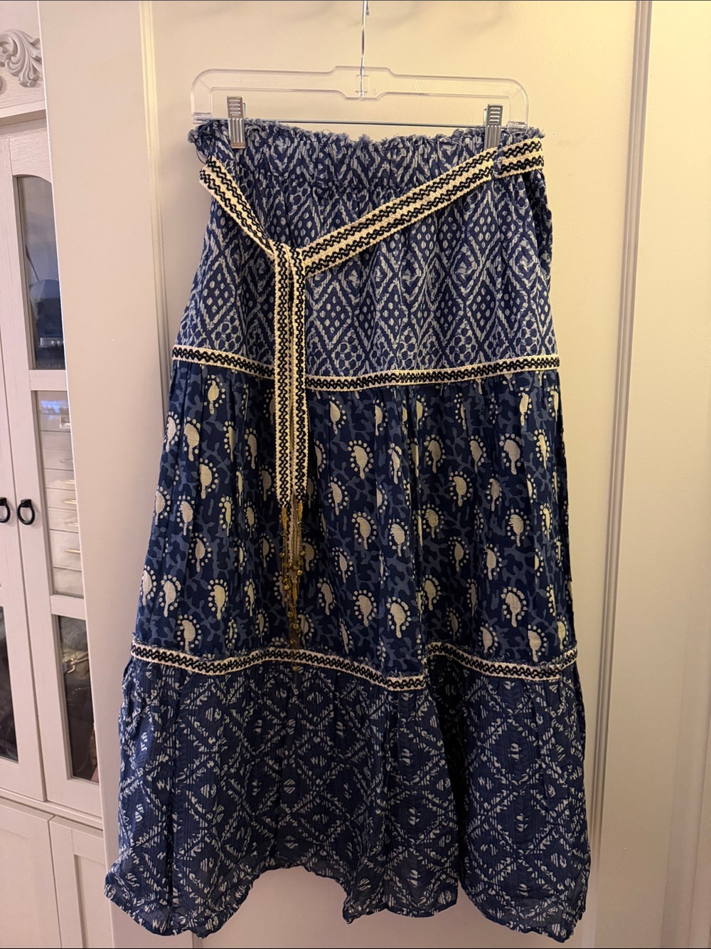 Vintage Zara Tiered Blue Maxi Skirt in Navy Blue